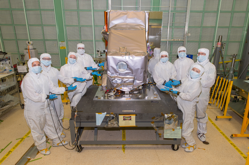 The TIRS-2 team in the clean room with the flight hardware.